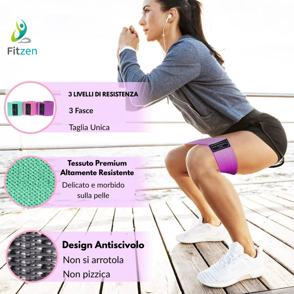 Set 3 Fasce Elastiche Fitness per Glutei, Squat, Yoga e Pilates – Resistenza Light, Medium, Heavy
