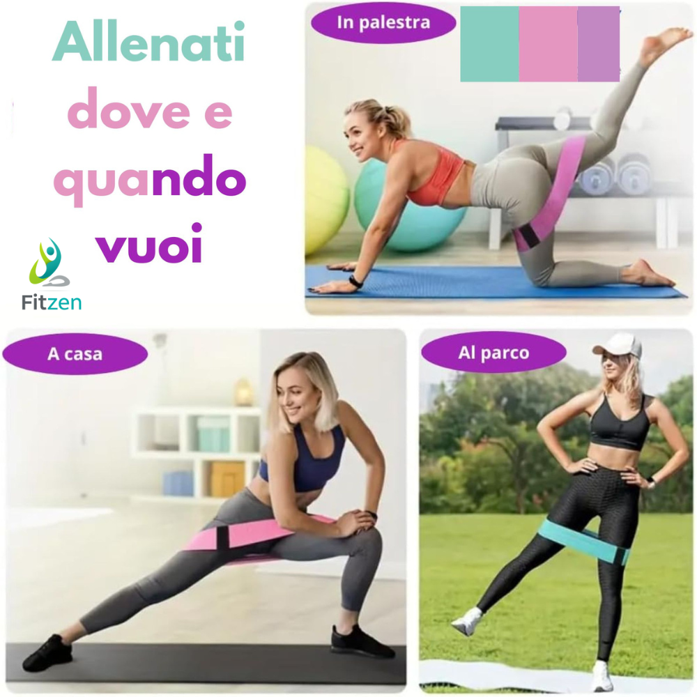 Set 3 Fasce Elastiche Fitness per Glutei, Squat, Yoga e Pilates – Resistenza Light, Medium, Heavy
