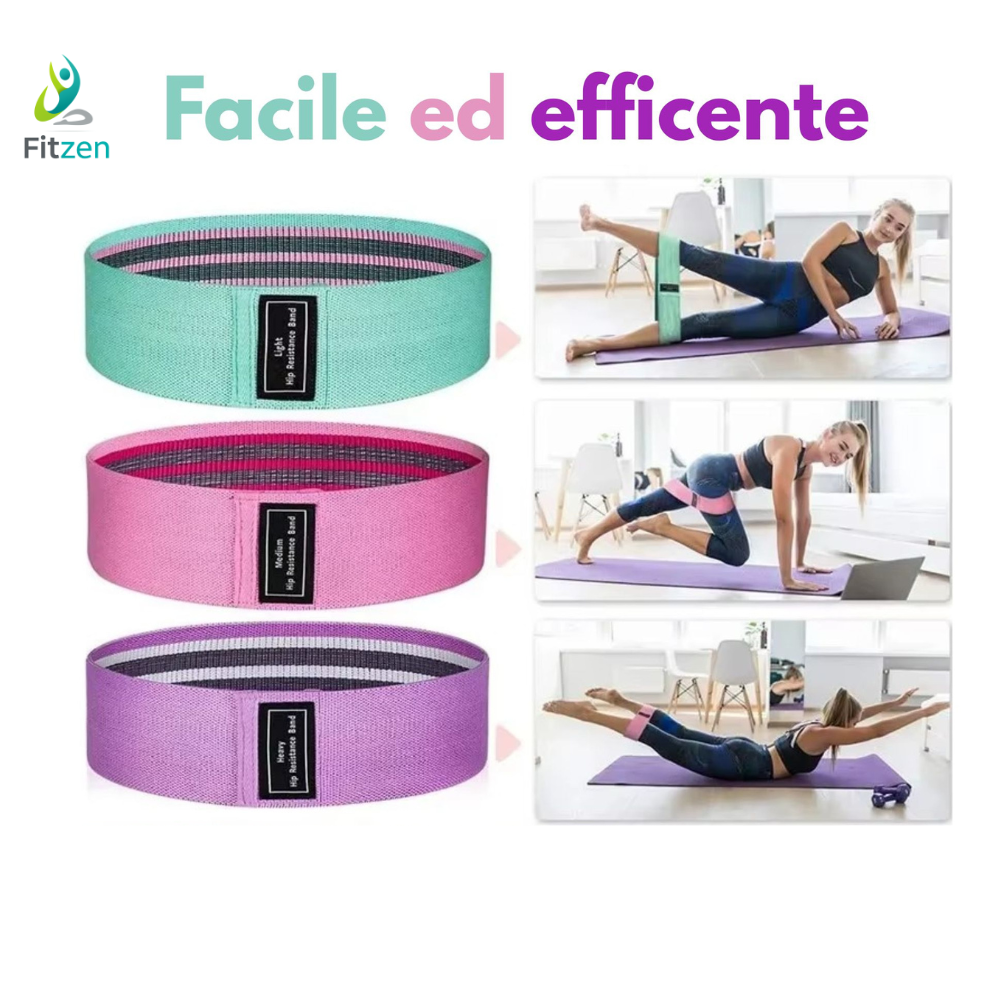 Set 3 Fasce Elastiche Fitness per Glutei, Squat, Yoga e Pilates – Resistenza Light, Medium, Heavy